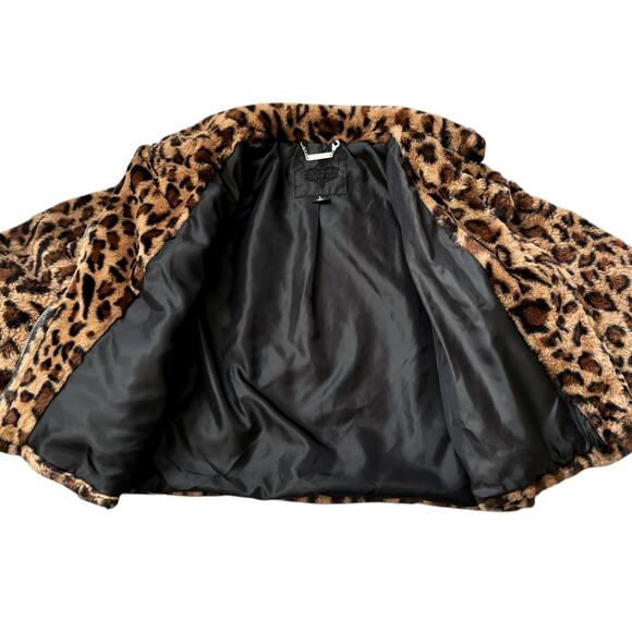JouJou Short Tan/Brown Cheetah Print Faux Fur Jacket Womens Size L - Picture 5 of 10